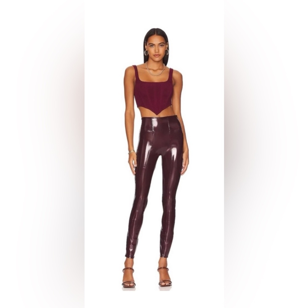 SPANX Faux Leather Patent Leggings- Ruby Medium Petite